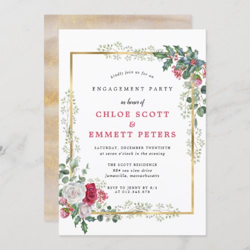 Rose Floral Holly  Engagement Party Invitation