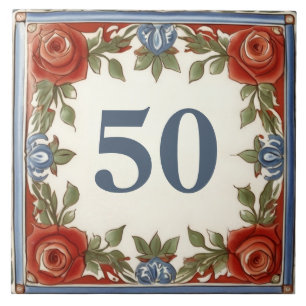 Rose Floral House Door Number Plate Sign Plaque Ceramic Tile