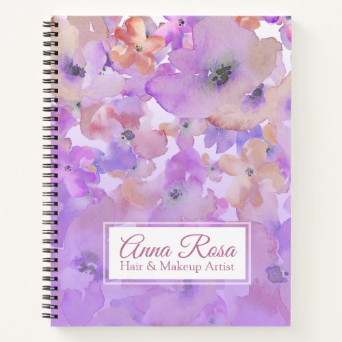  Rose Floral Lavender  Pink Pastel Watercolor Notebook