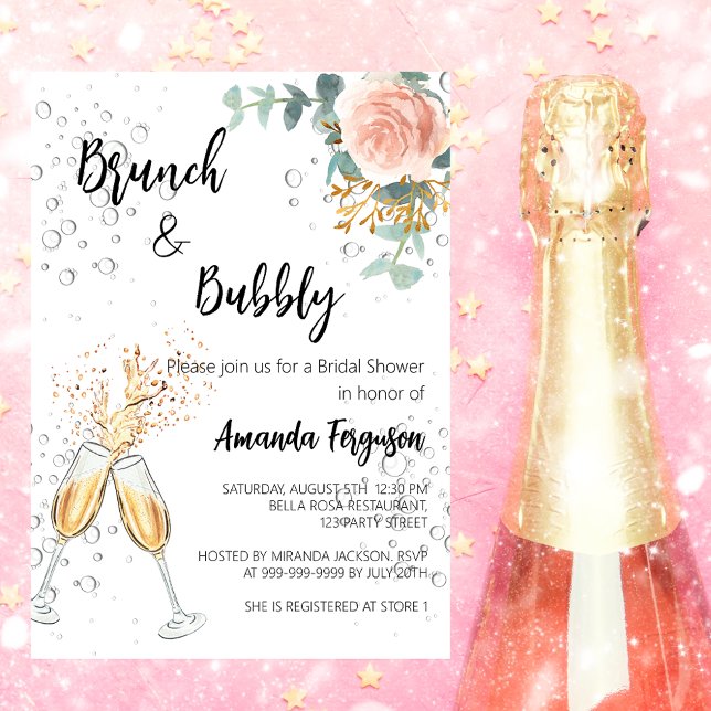 Rose Floral Luxury Brunch Bubbly Bridal Shower Invitation (Creator Uploaded)
