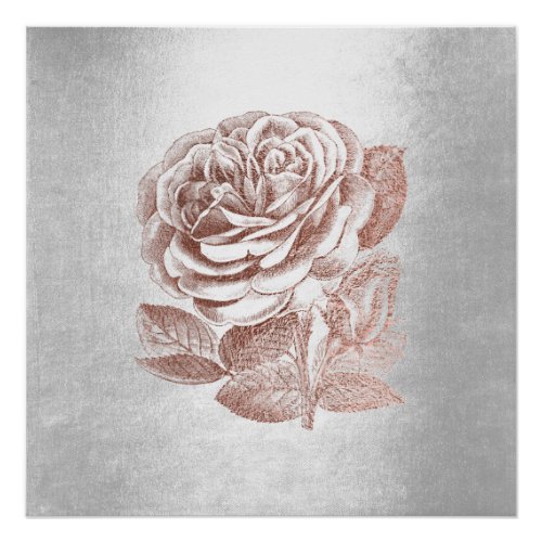 Rose Floral Metallic Pink Gold Silver Gray Minimal Poster