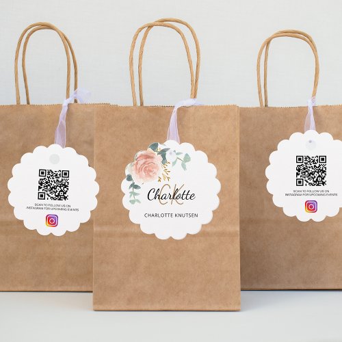 Rose floral monogram business QR Instagram tag