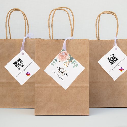 Rose floral monogram business QR Instagram tag