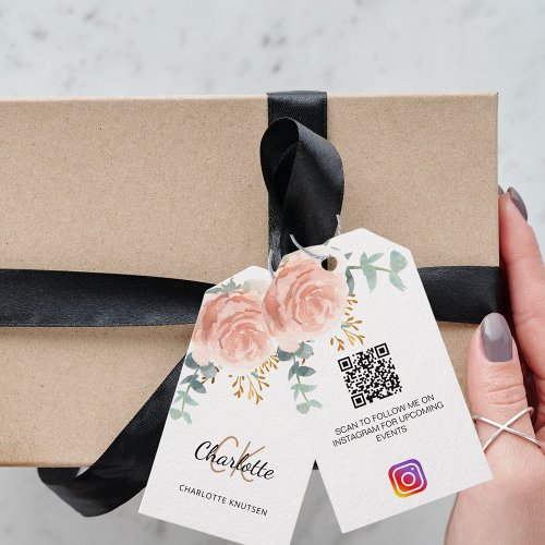 Rose floral monogram business QR Instagram tag