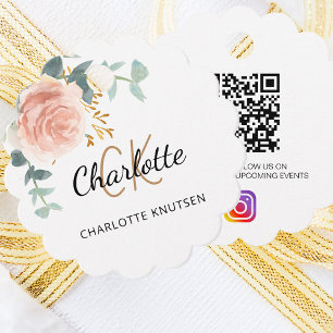 Rose floral monogram business QR Instagram tag
