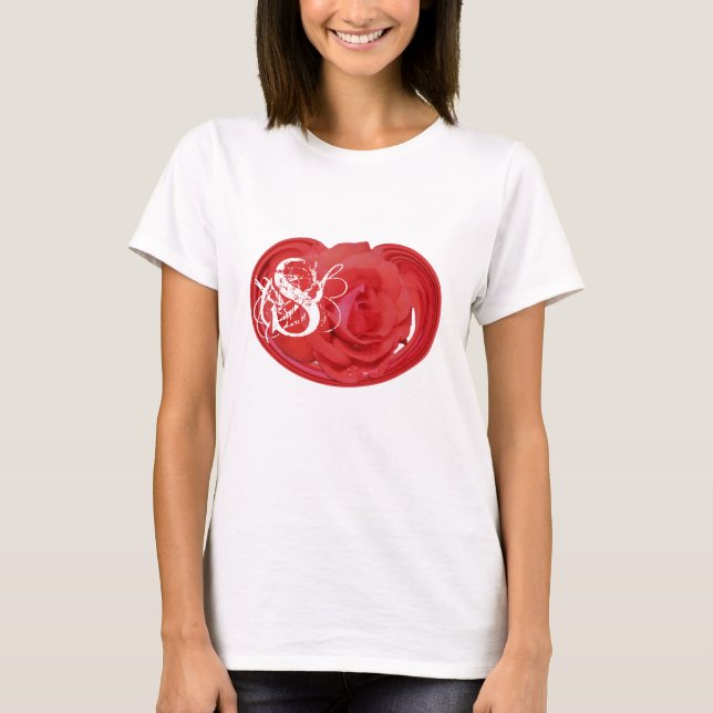 Rose Floral Monogram Your Initials Personalized T-Shirt (Front)