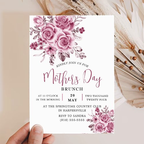 Rose Floral Mothers Day Brunch Invitation