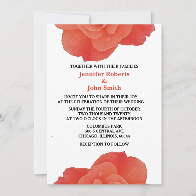 Rose Floral Orange Rustic Fall Autumn Cool Wedding Invitation (Front)