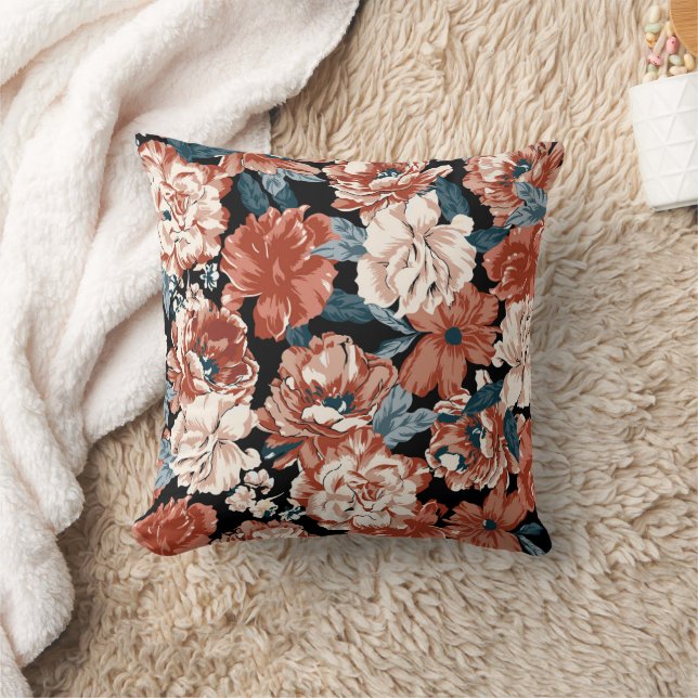 Rose Floral Pattern Elegant Design Throw Pillow (Blanket)