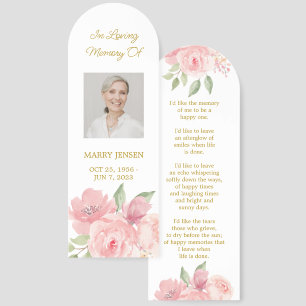 Rose Floral Photo Funeral Memorial Bookmark