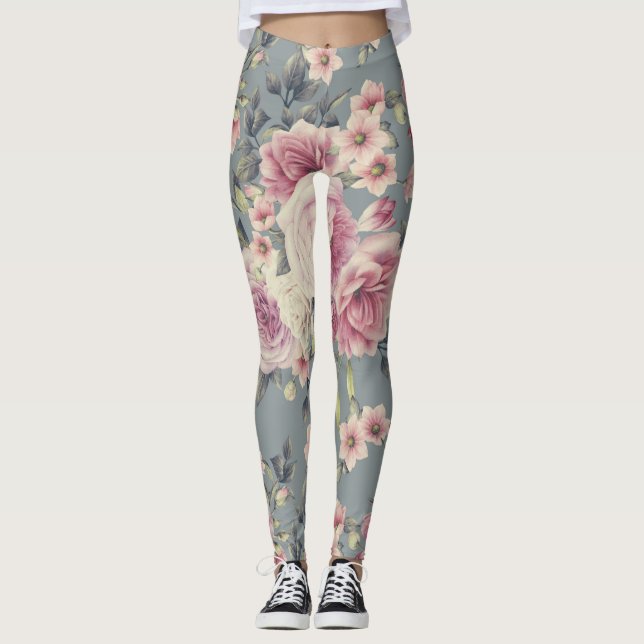 Rose Floral Print Leggings (Front)