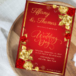 Rose Floral Red And Gold Wedding Theme Invitation