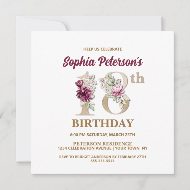 Rose Floral S 18th Birthday Party Invitation (Front)