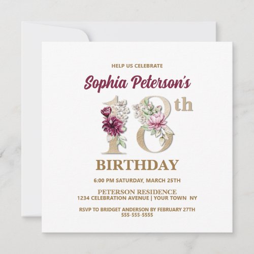 Rose Floral S 18th Birthday Party Invitation