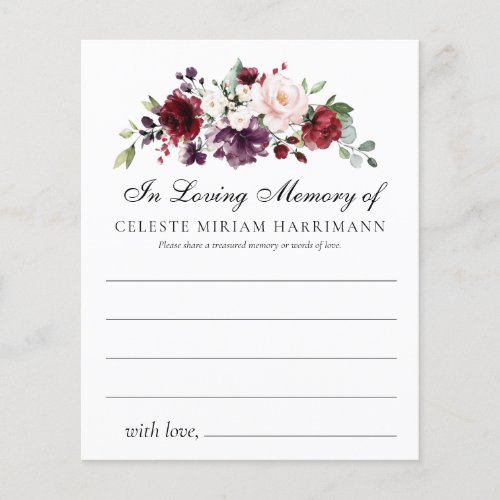 Rose Floral Share a Memory Funeral Attendance Card