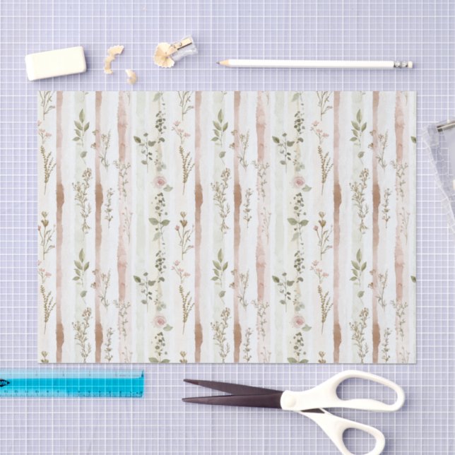 Rose Floral Stripes Bridal Shower  Tissue Paper (Craft)