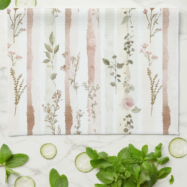Rose Floral Stripes Kitchen Towel (Folded)