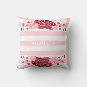 Rose Floral Stripes Throw Pillow
