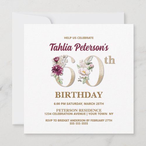 Rose Floral T 60th Birthday Party Invitation