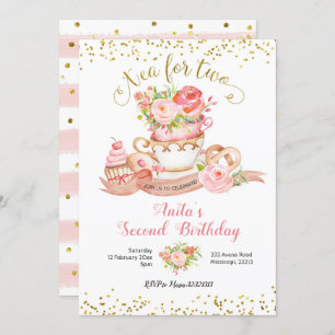 Rose Floral Tea for Two Birthday Party Invitation