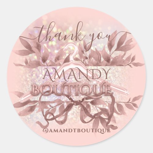 Rose Floral Thank You Shopping Cloth Hanger Glam Classic Round Sticker