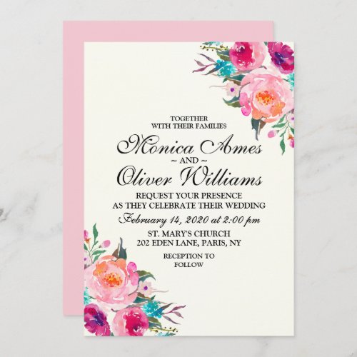 Rose Floral Watercolor Chic Wedding Invitation