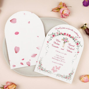 Rose Floral Watercolor Christian Wedding Arch Invitation