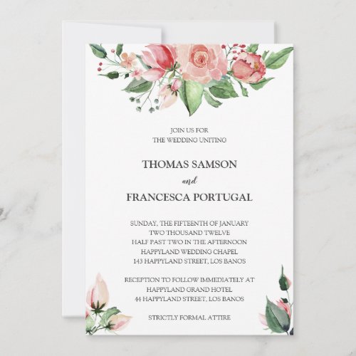 Rose Floral Watercolor Wedding Invitation
