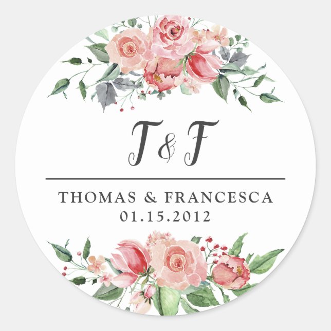Rose Floral Watercolor Wedding Stickers (Front)