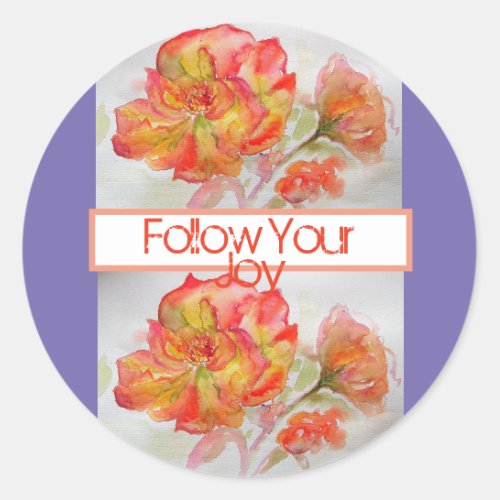 Rose Floral Watercolour Orange Follow Your Joy Classic Round Sticker
