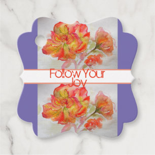 Rose Floral Watercolour Orange Follow Your Joy Gif Favor Tags
