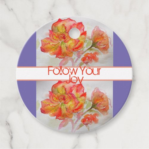 Rose Floral Watercolour Orange Follow Your Joy Gif Favor Tags