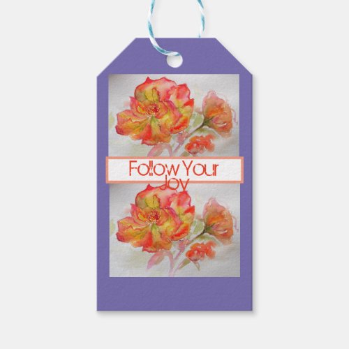 Rose Floral Watercolour Orange Follow Your Joy Gift Tags