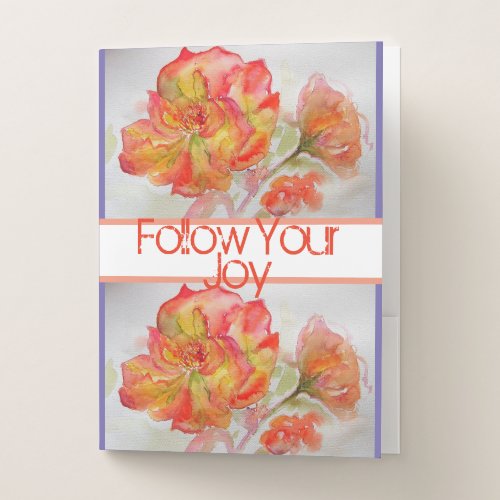 Rose Floral Watercolour Orange Follow Your Joy Pocket Folder
