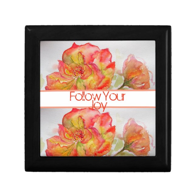 Rose Floral Watercolour Orange Follow Your Joy Tea Gift Box (Front)