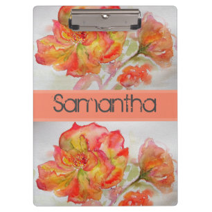 Rose Floral Watercolour Orange Peach Pink Clipboard