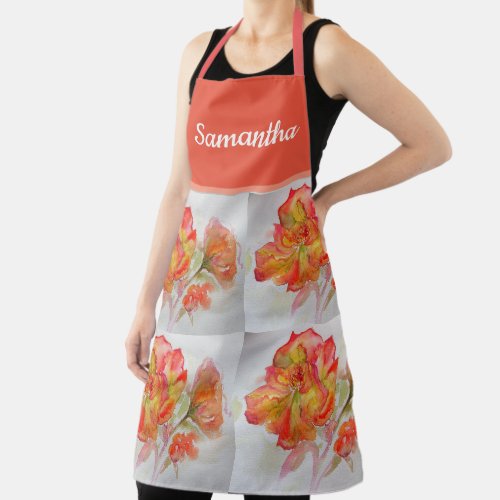 Rose Floral Watercolour Orange Peach Pink Notebook Apron