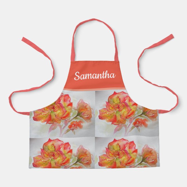 Rose Floral Watercolour Orange Peach Pink Notebook Apron (Front)