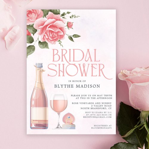 Ros Floral Wine Bridal Shower Foil Available Invitation