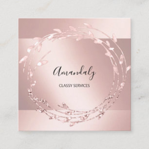 Rose Floral Wreath Elegant Event Planner Pink Square Business Card