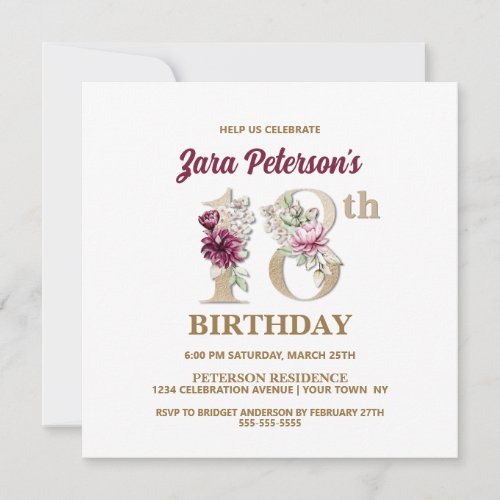 Rose Floral Z 18th Birthday Party Invitation