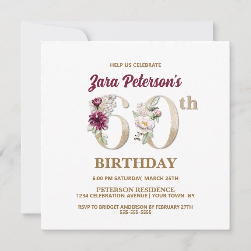 Rose Floral Z 60th Birthday Party Invitation