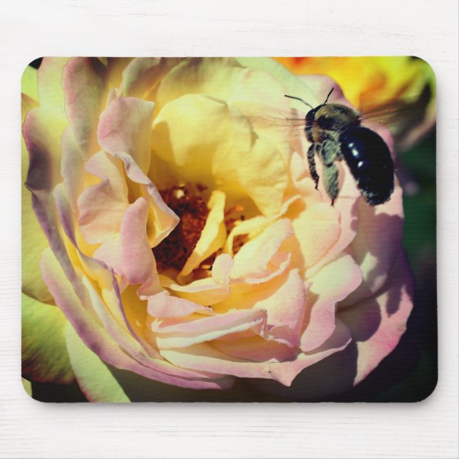 Rose Flower And Bumble Bee  Mouse Pad (Front)