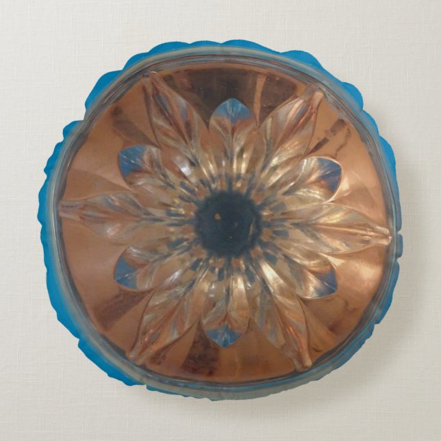 Rosé Flower Blue Round Pillow (Front)