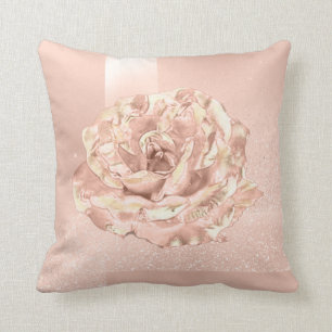 Rose Flower Blush Skinny Glitter Peach Geometry Throw Pillow