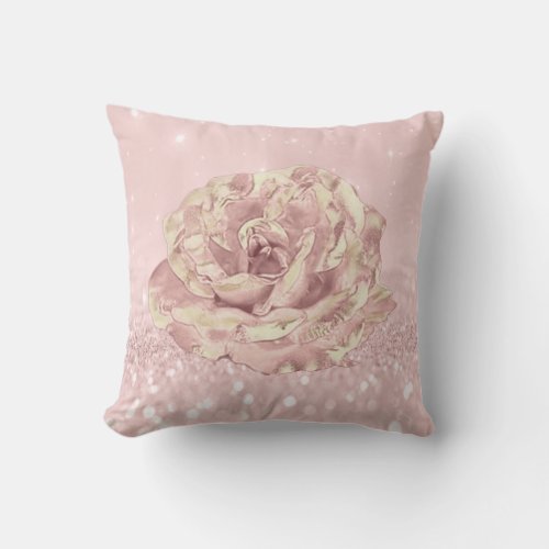 Rose Flower Blush Skinny Glitter Skinny Spark Pink Throw Pillow