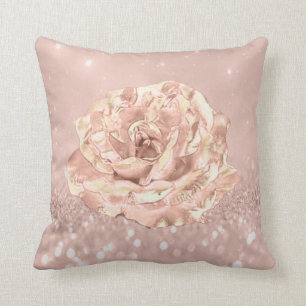 Rose Flower Blush Skinny Spark Glitter Cottage Throw Pillow