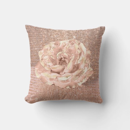 Rose Flower Blush Skinny Spark Glitter Peach Metal Throw Pillow