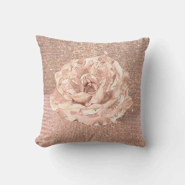 Rose Flower Blush Skinny Spark Glitter Peach Metal Throw Pillow (Front)