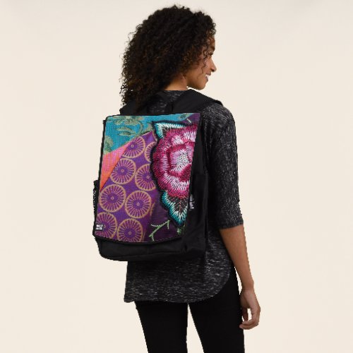Rose flower boho embroidered look colorful backpack